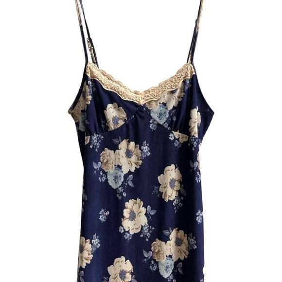 Thirty Thirty Slip Dress M Blue Mesh Floral Babydoll Maxi Lace Trim  Y2K Fairy - Picture 2 of 12